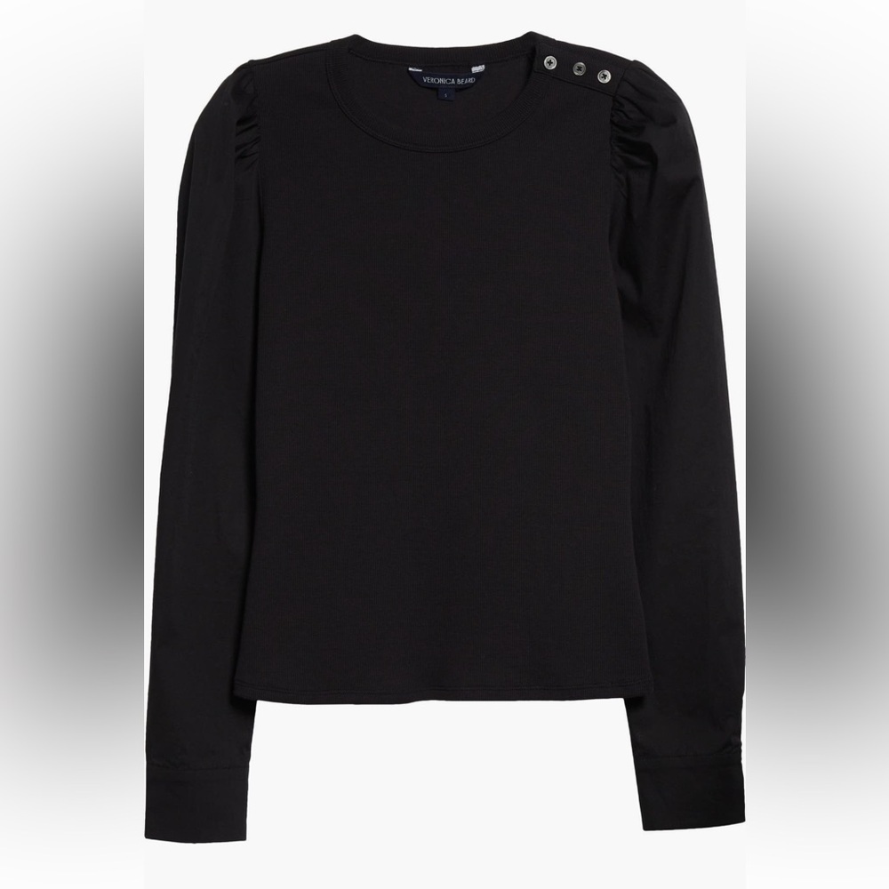 Veronica Beard Fersia Black Button-Detail Long Sleeve Top Small Mixed Media